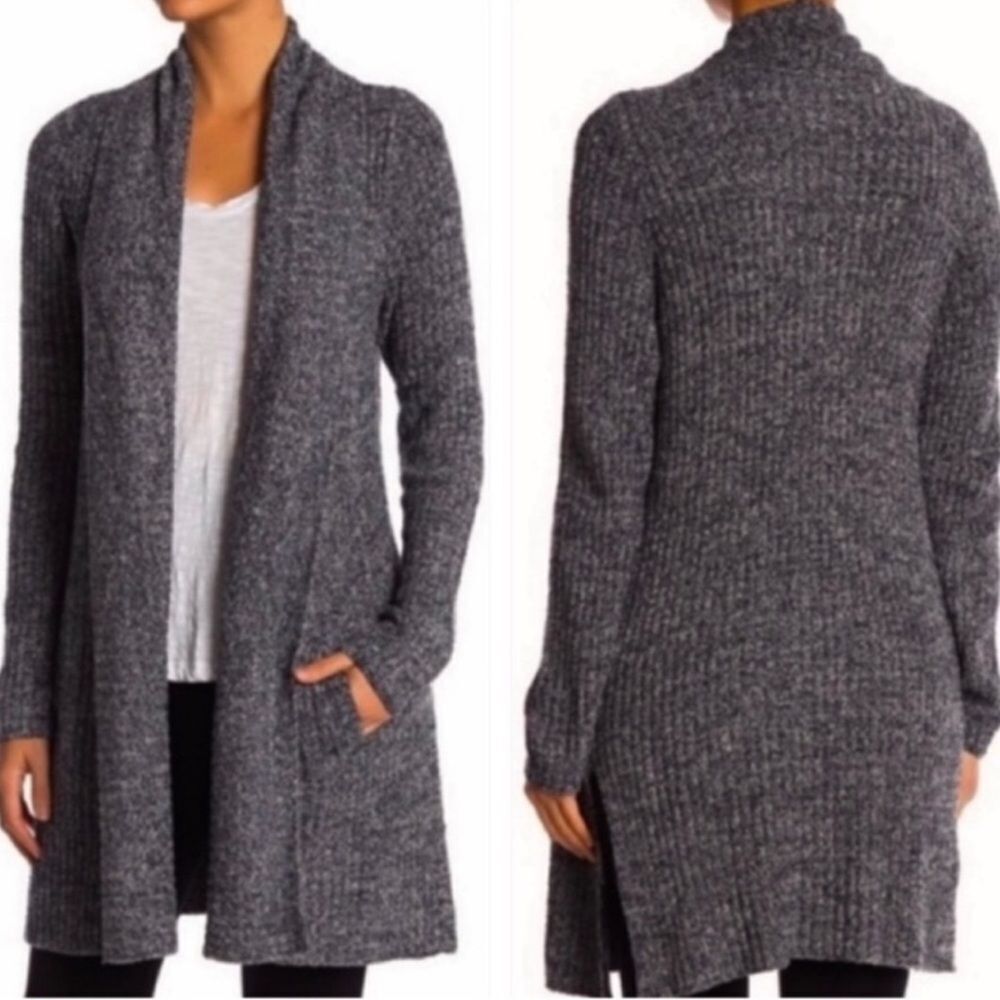 Barefoot Dreams Charcoal Gray Open-Front Ribbed Cardigan